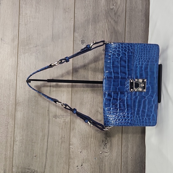 Perlina Handbags - Perlina Blue Croc Embossed Leather Shoulder Bag